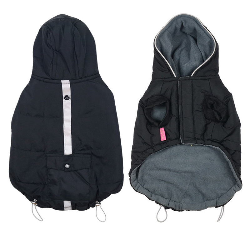 HKM-963603 Reflective Black Cotton Dog Coat for Winter - Multiple Sizes Available
