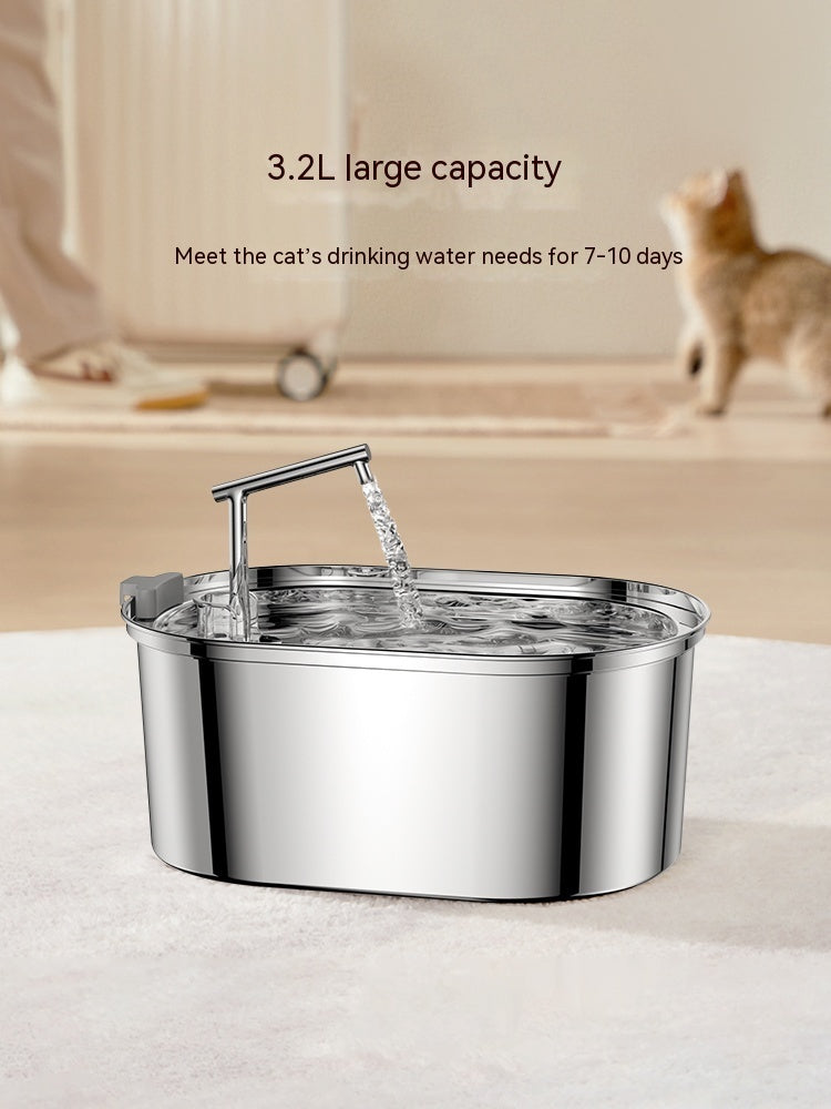 HKM-963603 Stainless Steel 3.2L Antibacterial Pet Water Feeder with Purification System for Cats and Small to Medium Dogs