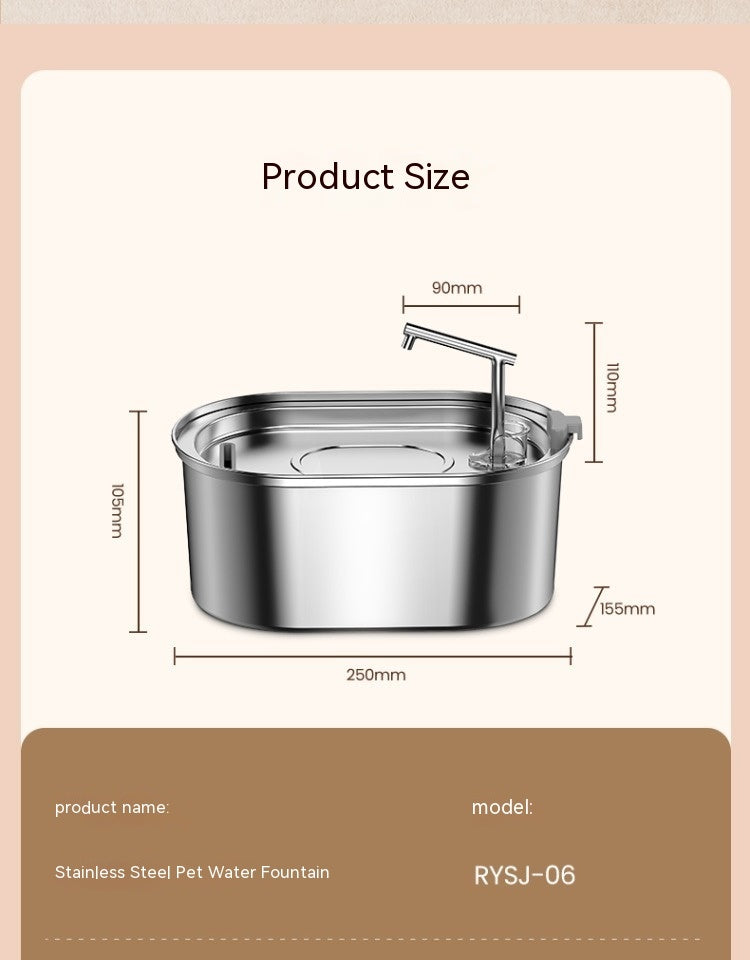 HKM-963603 Stainless Steel 3.2L Antibacterial Pet Water Feeder with Purification System for Cats and Small to Medium Dogs