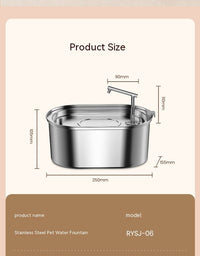 HKM-963603 Stainless Steel 3.2L Antibacterial Pet Water Feeder with Purification System for Cats and Small to Medium Dogs