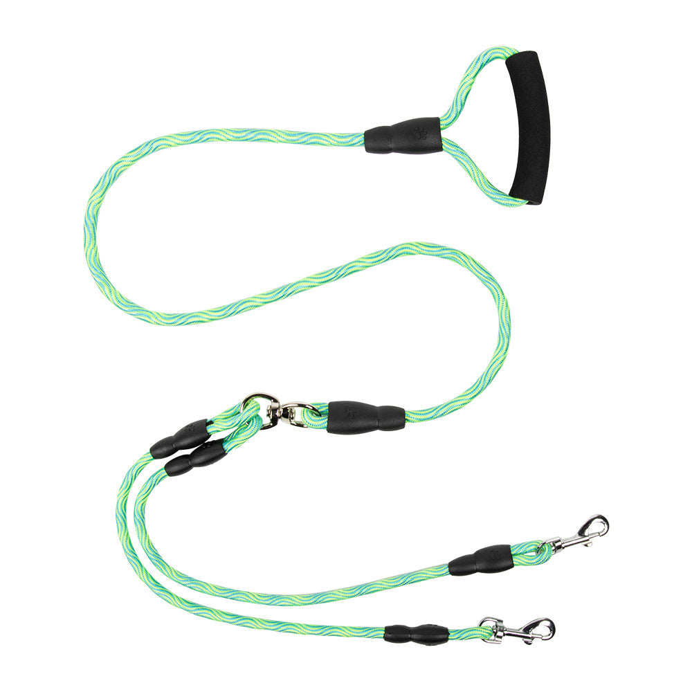 HKM-963923 Nylon Woven Reflective Double Handle Dog Leash with Hand Holding Rope