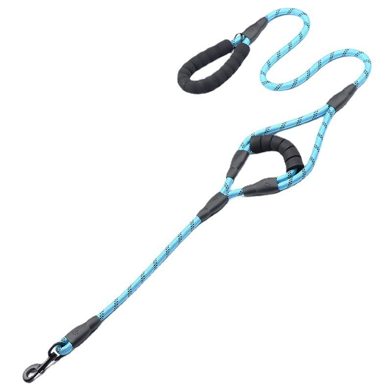 HKM-963923 Nylon Woven Reflective Double Handle Dog Leash with Hand Holding Rope
