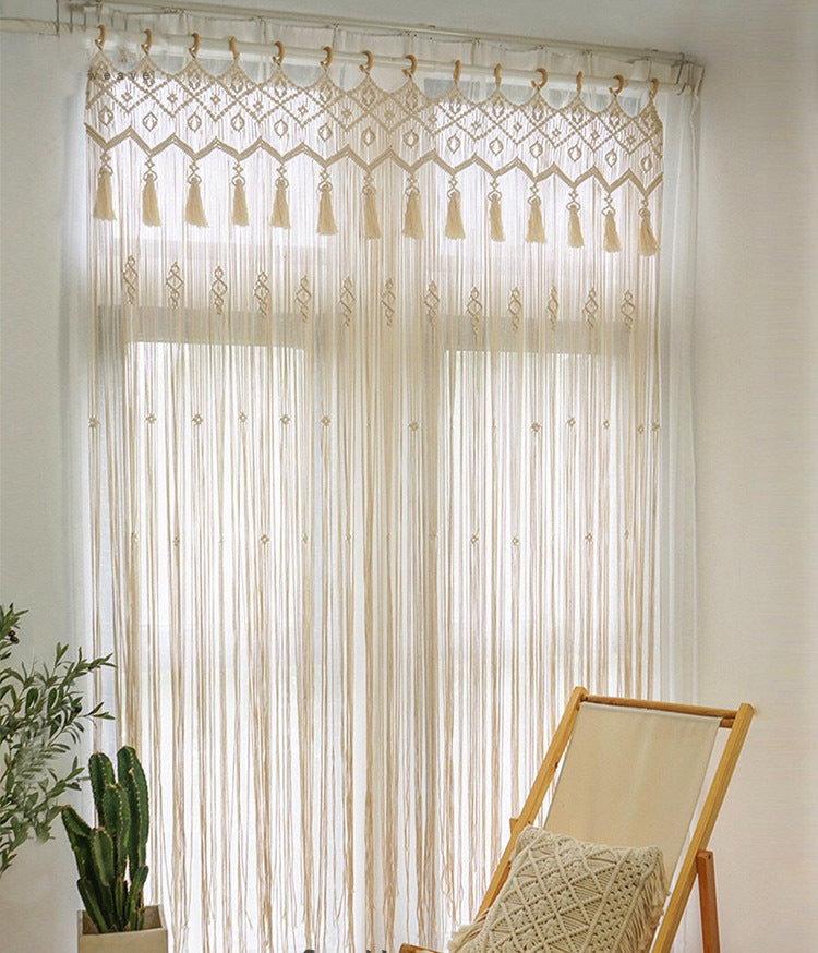 HKM-964435 Nordic Woven Tassel Sliding Curtain - Perforated Shading Light Partition with Various Finishes