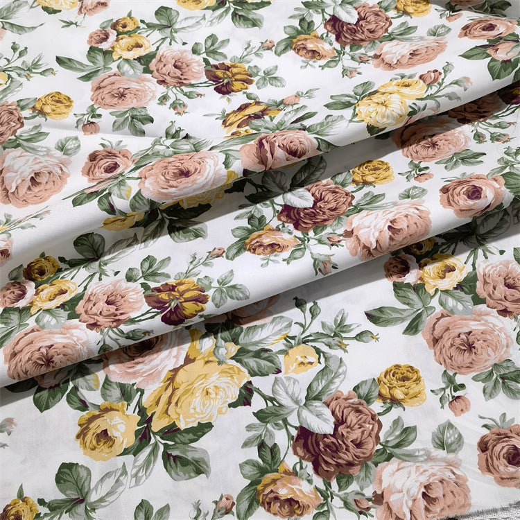 HKM-964563 Large Flower Peony Rose Cotton Twill Fabric for Bedding and Clothing, 100% Cotton, 160cm Wide, 10M Length
