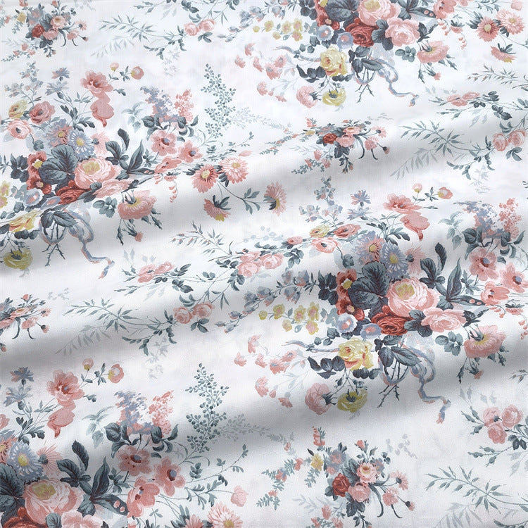 HKM-964563 Large Flower Peony Rose Cotton Twill Fabric for Bedding and Clothing, 100% Cotton, 160cm Wide, 10M Length