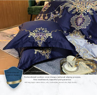 HKM-964883 European Style Embroidered Flower Cotton Bedding Set - Four-Piece or Six-Piece Options