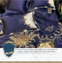 HKM-964883 European Style Embroidered Flower Cotton Bedding Set - Four-Piece or Six-Piece Options