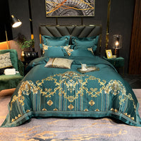 HKM-964883 European Style Embroidered Flower Cotton Bedding Set - Four-Piece or Six-Piece Options