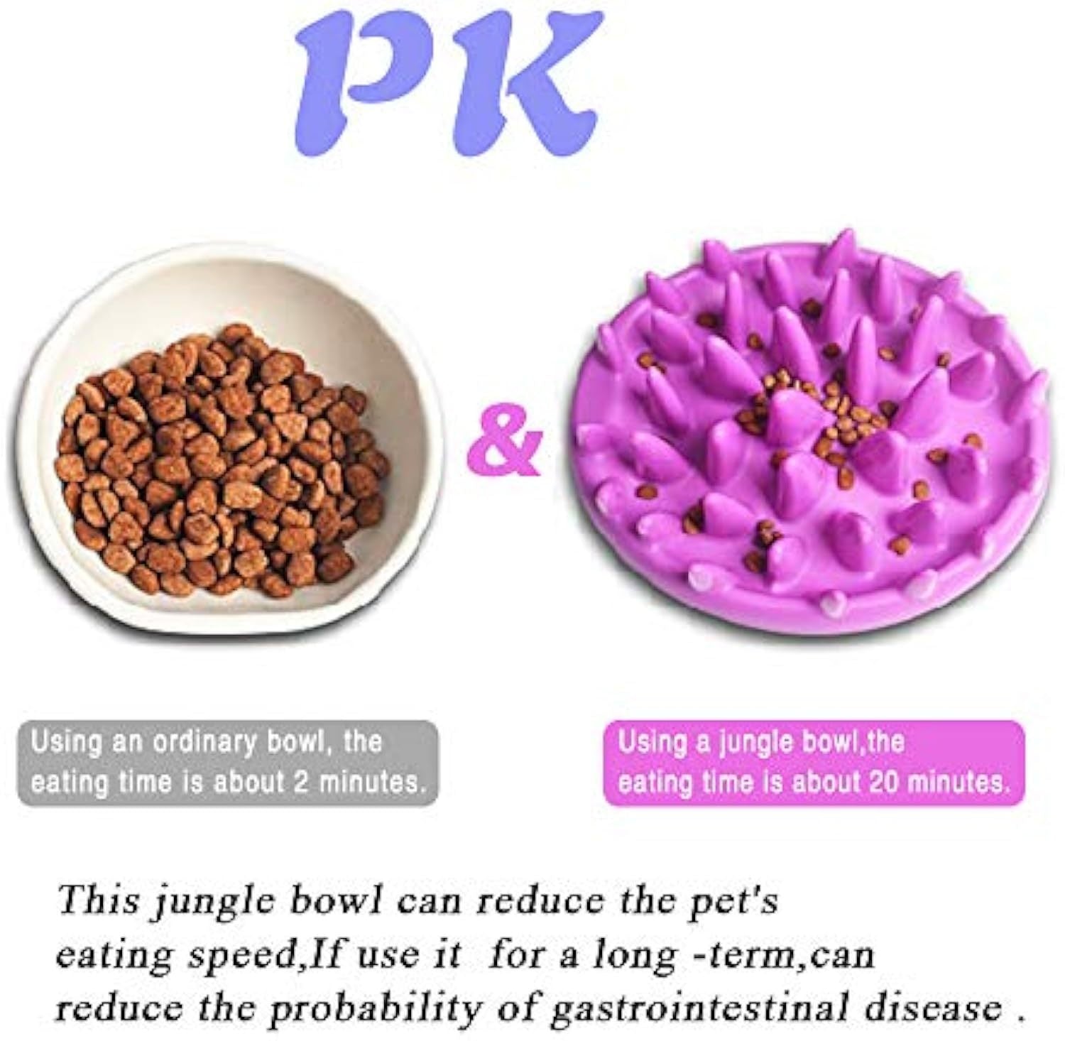 HKM-965075 Interactive Cat and Dog Slow Feeder Bowl - Non-Slip Puzzle Design for Safe Eating, Jungle Theme