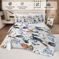 HKM-965203 Halloween Witch Pattern Comforter Set - 8-Piece Bed in a Bag with Comforter, Sheets, Pillow Shams, and Cushion Covers