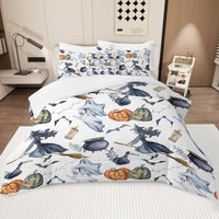 HKM-965203 Halloween Witch Pattern Comforter Set - 8-Piece Bed in a Bag with Comforter, Sheets, Pillow Shams, and Cushion Covers