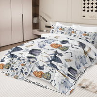 HKM-965203 Halloween Witch Pattern Comforter Set - 8-Piece Bed in a Bag with Comforter, Sheets, Pillow Shams, and Cushion Covers