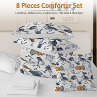 HKM-965203 Halloween Witch Pattern Comforter Set - 8-Piece Bed in a Bag with Comforter, Sheets, Pillow Shams, and Cushion Covers