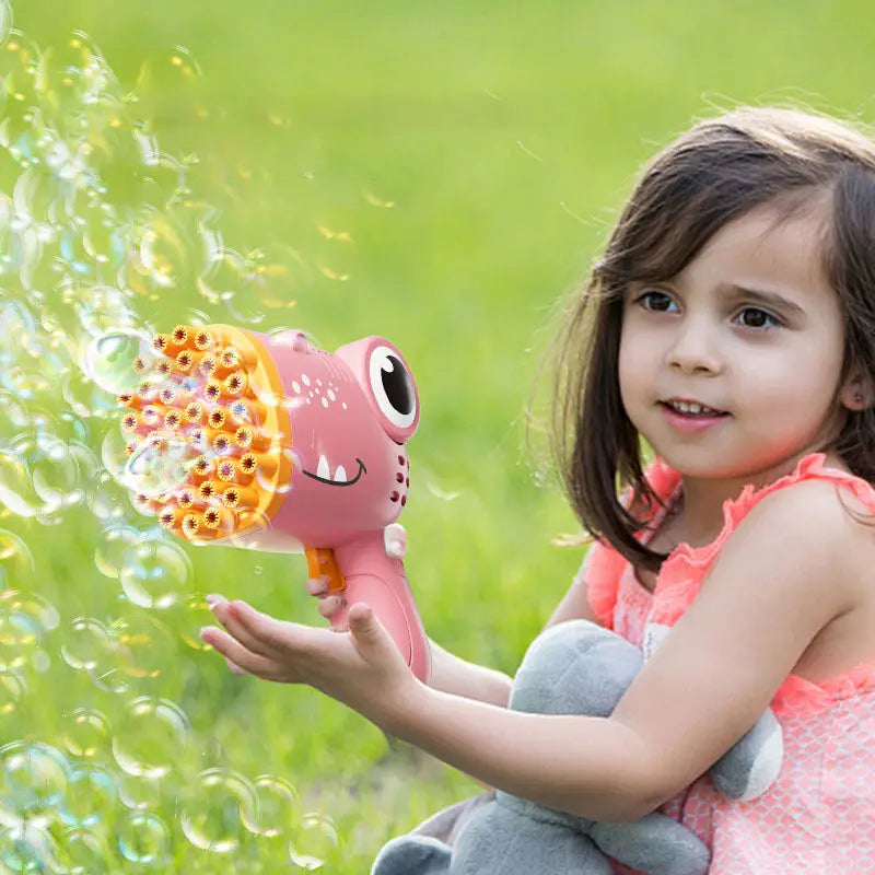 HKM-965523 40-Hole Cartoon Dinosaur Automatic Bubble Maker for Kids - Fun Bubble Blowing Machine
