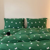 HKM-965715 Cotton Knitted Printed Four-Piece Bedding Set with Geometric, Floral, and Animal Patterns
