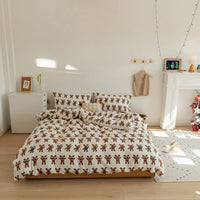 HKM-965715 Cotton Knitted Printed Four-Piece Bedding Set with Geometric, Floral, and Animal Patterns