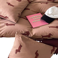 HKM-965715 Cotton Knitted Printed Four-Piece Bedding Set with Geometric, Floral, and Animal Patterns