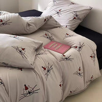 HKM-965715 Cotton Knitted Printed Four-Piece Bedding Set with Geometric, Floral, and Animal Patterns
