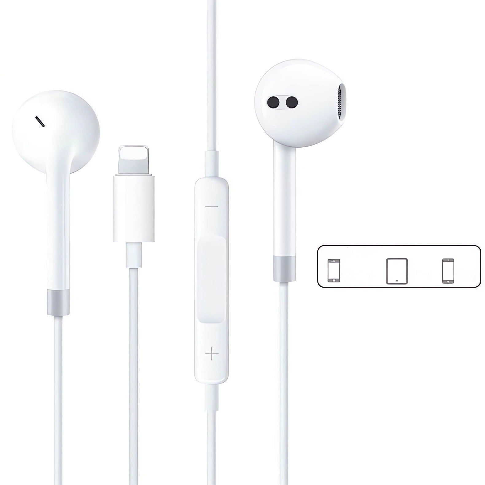 HKM-965779 Lightning In-Ear Wired Earbuds for iPhone 14, 13, 12, 11, 8 Plus, XS - Built-in Remote for Music and Calls
