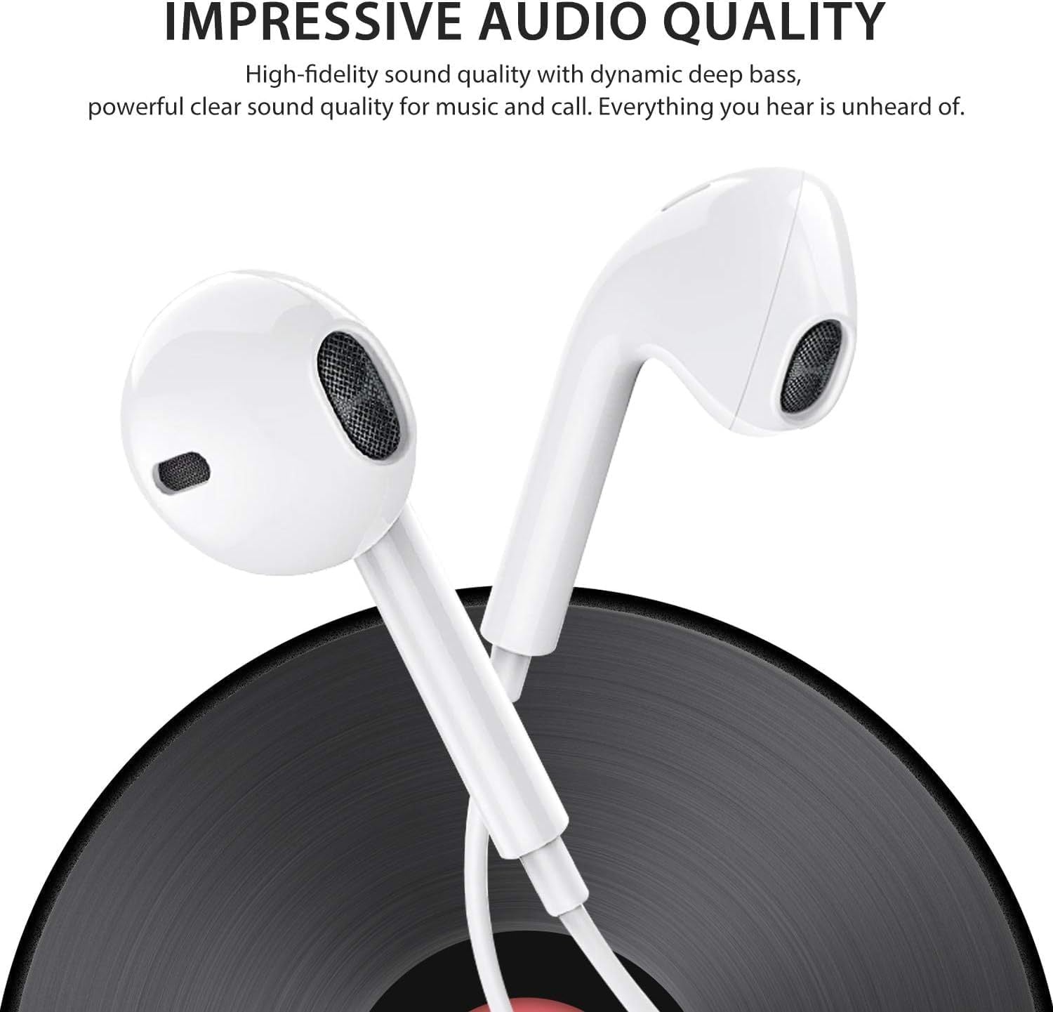 HKM-965779 Lightning In-Ear Wired Earbuds for iPhone 14, 13, 12, 11, 8 Plus, XS - Built-in Remote for Music and Calls