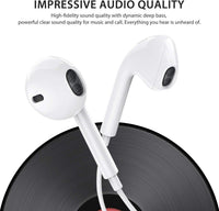HKM-965779 Lightning In-Ear Wired Earbuds for iPhone 14, 13, 12, 11, 8 Plus, XS - Built-in Remote for Music and Calls
