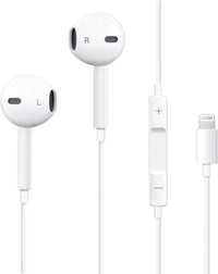 HKM-965779 Lightning In-Ear Wired Earbuds for iPhone 14, 13, 12, 11, 8 Plus, XS - Built-in Remote for Music and Calls