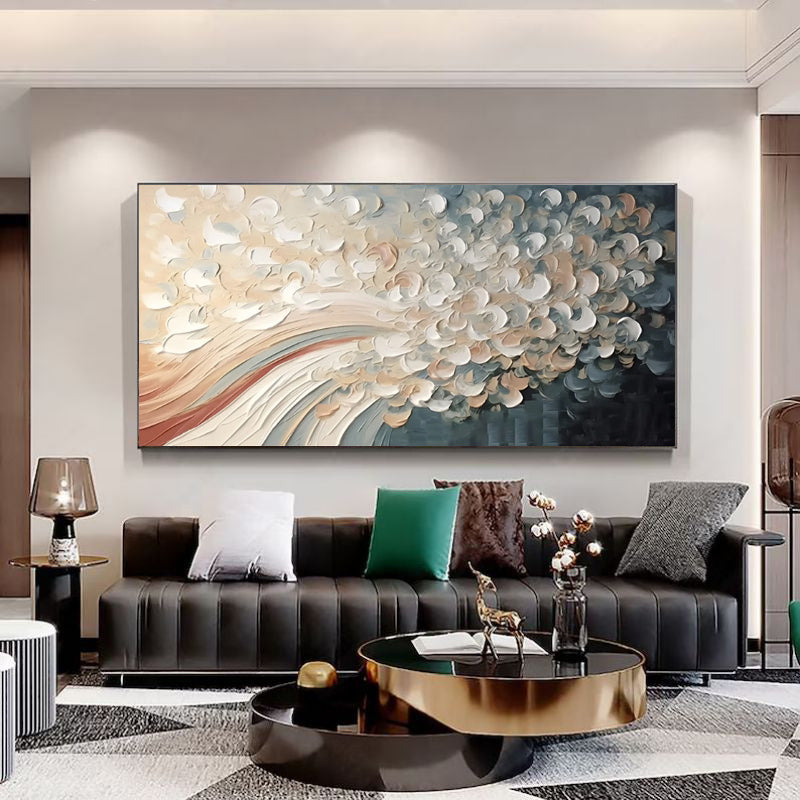 HKM-965971 Hand-Painted White Cherry Blossom Tree Oil Painting on Canvas for Modern Home Decor