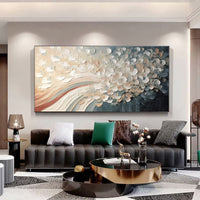 HKM-965971 Hand-Painted White Cherry Blossom Tree Oil Painting on Canvas for Modern Home Decor