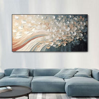 HKM-965971 Hand-Painted White Cherry Blossom Tree Oil Painting on Canvas for Modern Home Decor