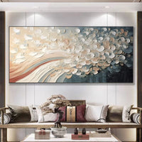 HKM-965971 Hand-Painted White Cherry Blossom Tree Oil Painting on Canvas for Modern Home Decor
