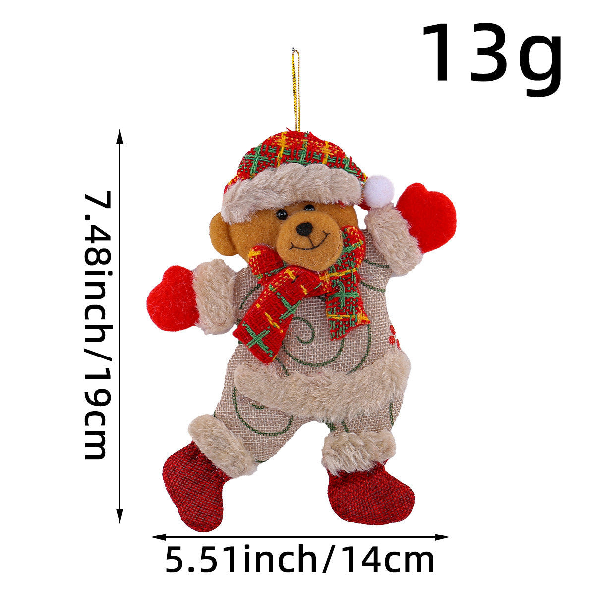 HKM-966163 Festive Holiday Tree Ornaments Set - Santa, Snowman, Reindeer, and Bear Figures with Scarves and Bows