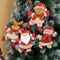 HKM-966163 Festive Holiday Tree Ornaments Set - Santa, Snowman, Reindeer, and Bear Figures with Scarves and Bows