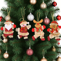 HKM-966163 Festive Holiday Tree Ornaments Set - Santa, Snowman, Reindeer, and Bear Figures with Scarves and Bows