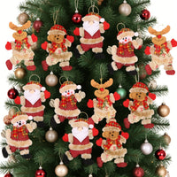 HKM-966163 Festive Holiday Tree Ornaments Set - Santa, Snowman, Reindeer, and Bear Figures with Scarves and Bows