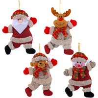 HKM-966163 Festive Holiday Tree Ornaments Set - Santa, Snowman, Reindeer, and Bear Figures with Scarves and Bows