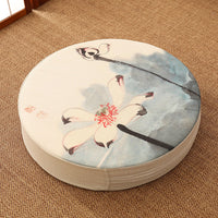 HKM-966163 Linen Cotton Chinese Futon Meditation Pad - 50cm Diameter, 5cm Thick, Hard Filler