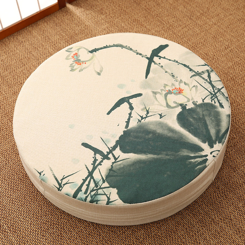 HKM-966163 Linen Cotton Chinese Futon Meditation Pad - 50cm Diameter, 5cm Thick, Hard Filler
