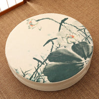 HKM-966163 Linen Cotton Chinese Futon Meditation Pad - 50cm Diameter, 5cm Thick, Hard Filler