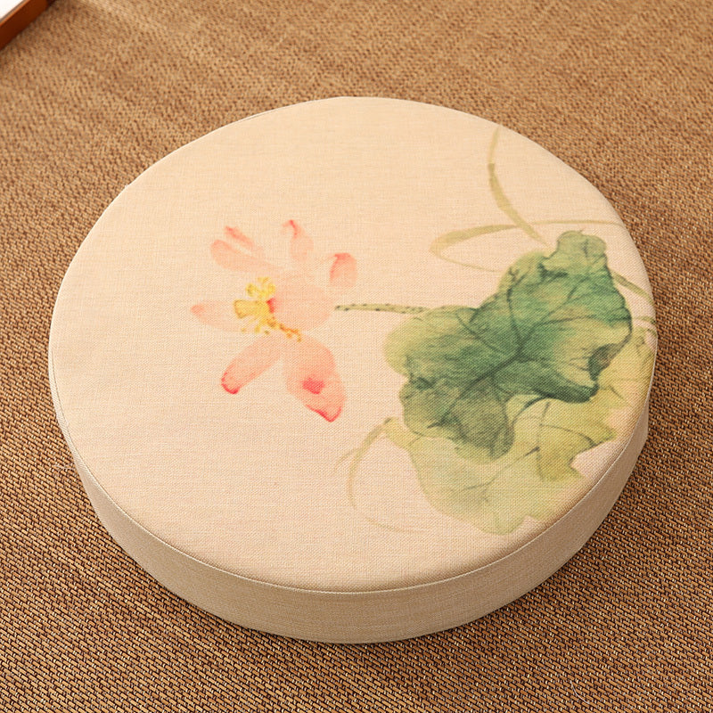 HKM-966163 Linen Cotton Chinese Futon Meditation Pad - 50cm Diameter, 5cm Thick, Hard Filler