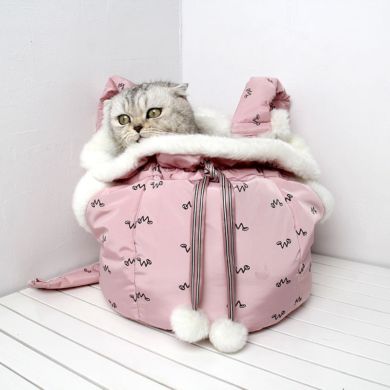 HKM-966227 Winter Pet Carrier Backpack for Outdoor Travel - Soft Flannel Design, Front or Back Carry, Easy to Clean
