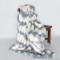 HKM-966355 Luxurious Geometric Pattern Blue Water Wave Faux Fur Blanket - Multiple Sizes Available