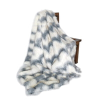 HKM-966355 Luxurious Geometric Pattern Blue Water Wave Faux Fur Blanket - Multiple Sizes Available