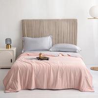 HKM-966355 Washable Cool Fiber Solid Color Summer Quilt - Available in Single, Double, Plus-Sized Options