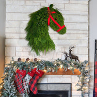 HKM-966483 Farmhouse Christmas Wreath with Double Horse Head Design and Simulation Pine Branches