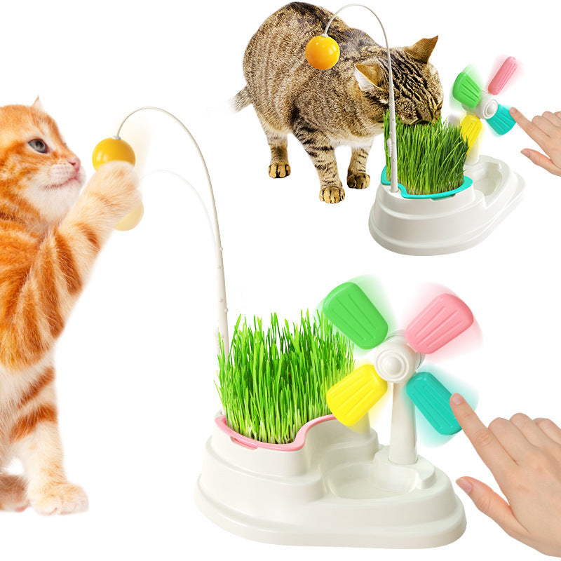 HKM-966483 Windmill Funny Cat Stick Toy Desktop Grass Box Pet Toys