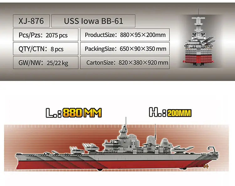 HKM-966611 Military Ships Building Block Toy Set with Figures - 2075 Pieces for Ages 6 and Up