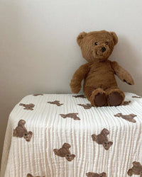 HKM-966931 Double Layer Full Print Bear Blanket in Beige - Soft Cotton Gauze for Comfort and Style