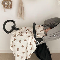 HKM-966931 Double Layer Full Print Bear Blanket in Beige - Soft Cotton Gauze for Comfort and Style