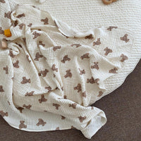 HKM-966931 Double Layer Full Print Bear Blanket in Beige - Soft Cotton Gauze for Comfort and Style