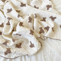 HKM-966931 Double Layer Full Print Bear Blanket in Beige - Soft Cotton Gauze for Comfort and Style